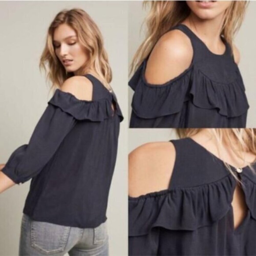 Maeve Anthropologie Black Cold Shoulder Blouse Size 10 EUC #5725